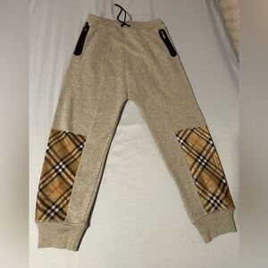 Burberry Kids Gray Sweatpants with Plaid Details